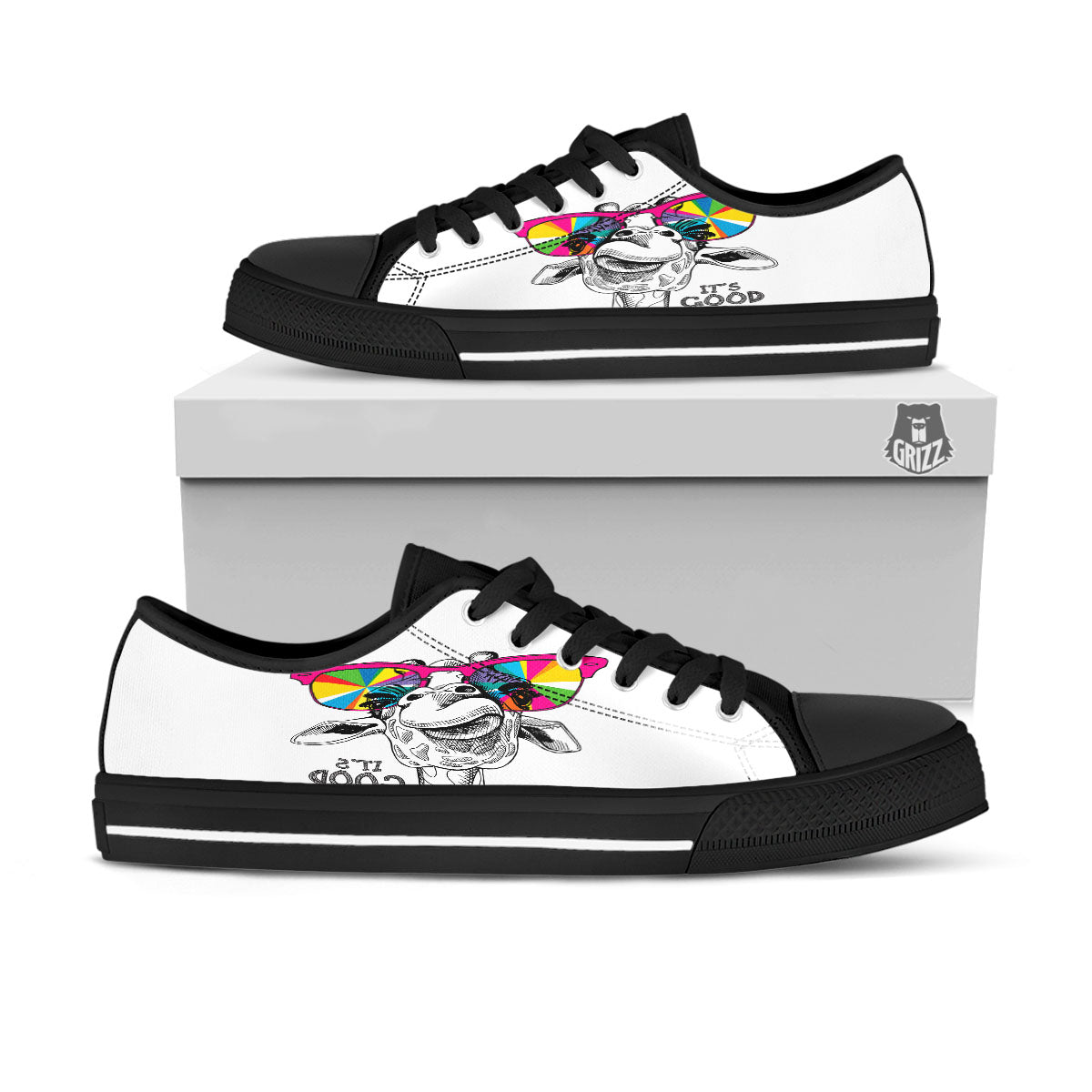 Giraffe Funny Print Black Low Top Shoes-grizzshop