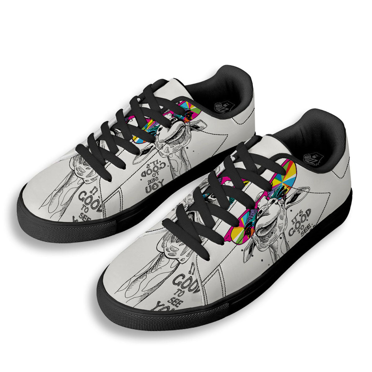 Giraffe Funny Print Black Low Top Sneakers-grizzshop