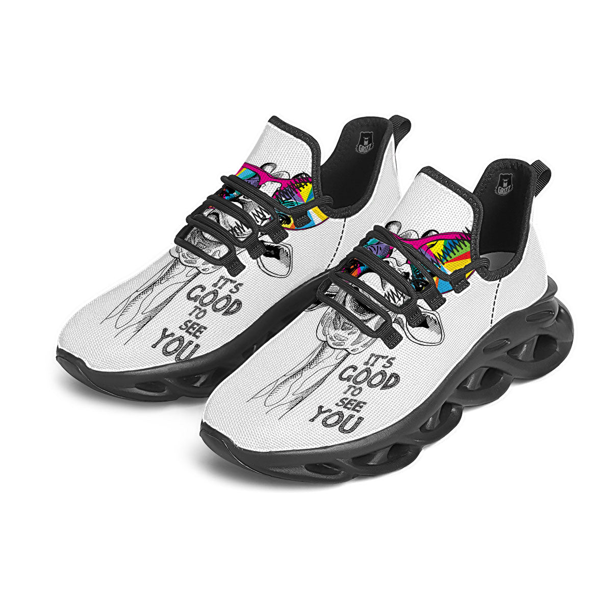 Giraffe Funny Print Black Running Shoes-grizzshop