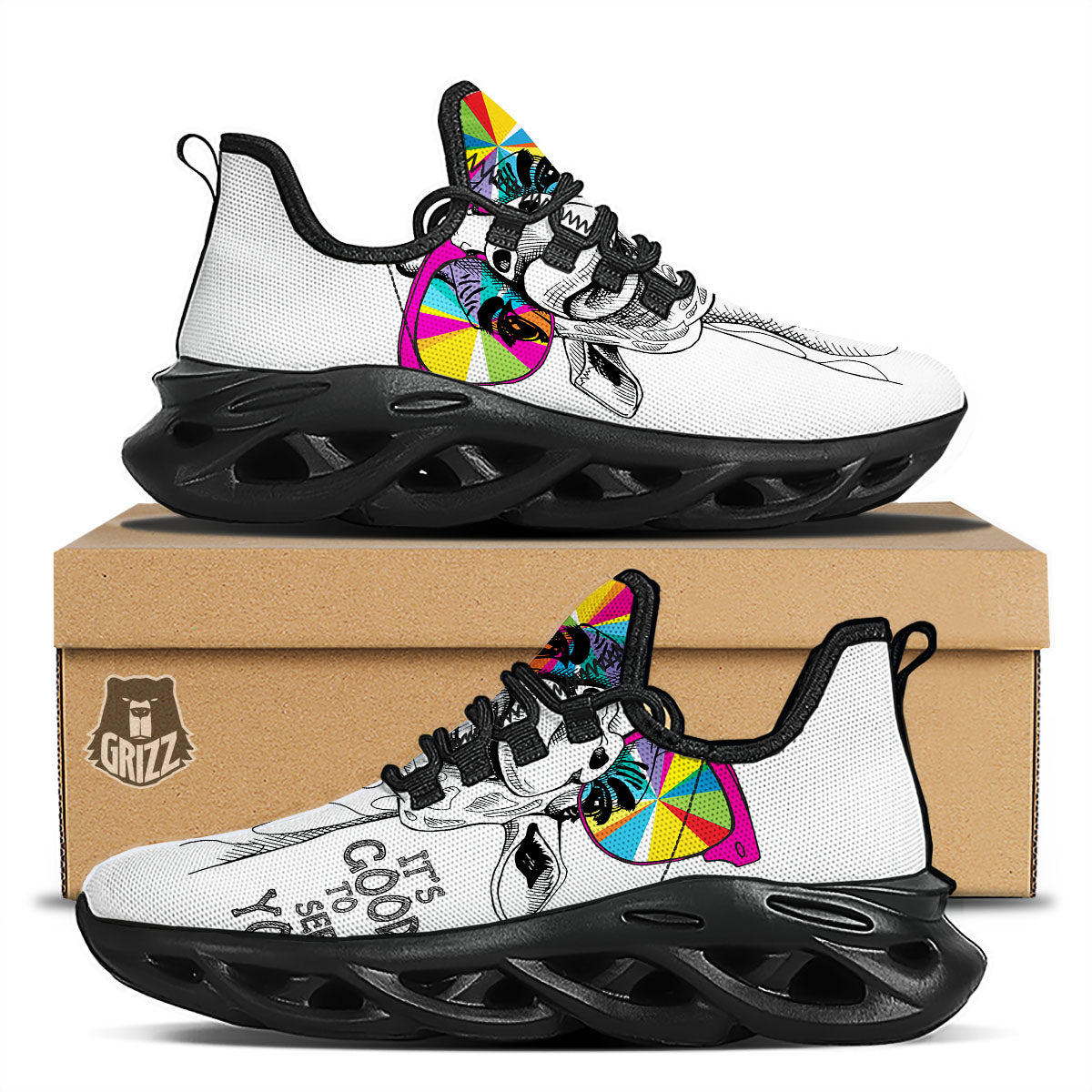 Giraffe Funny Print Black Running Shoes-grizzshop