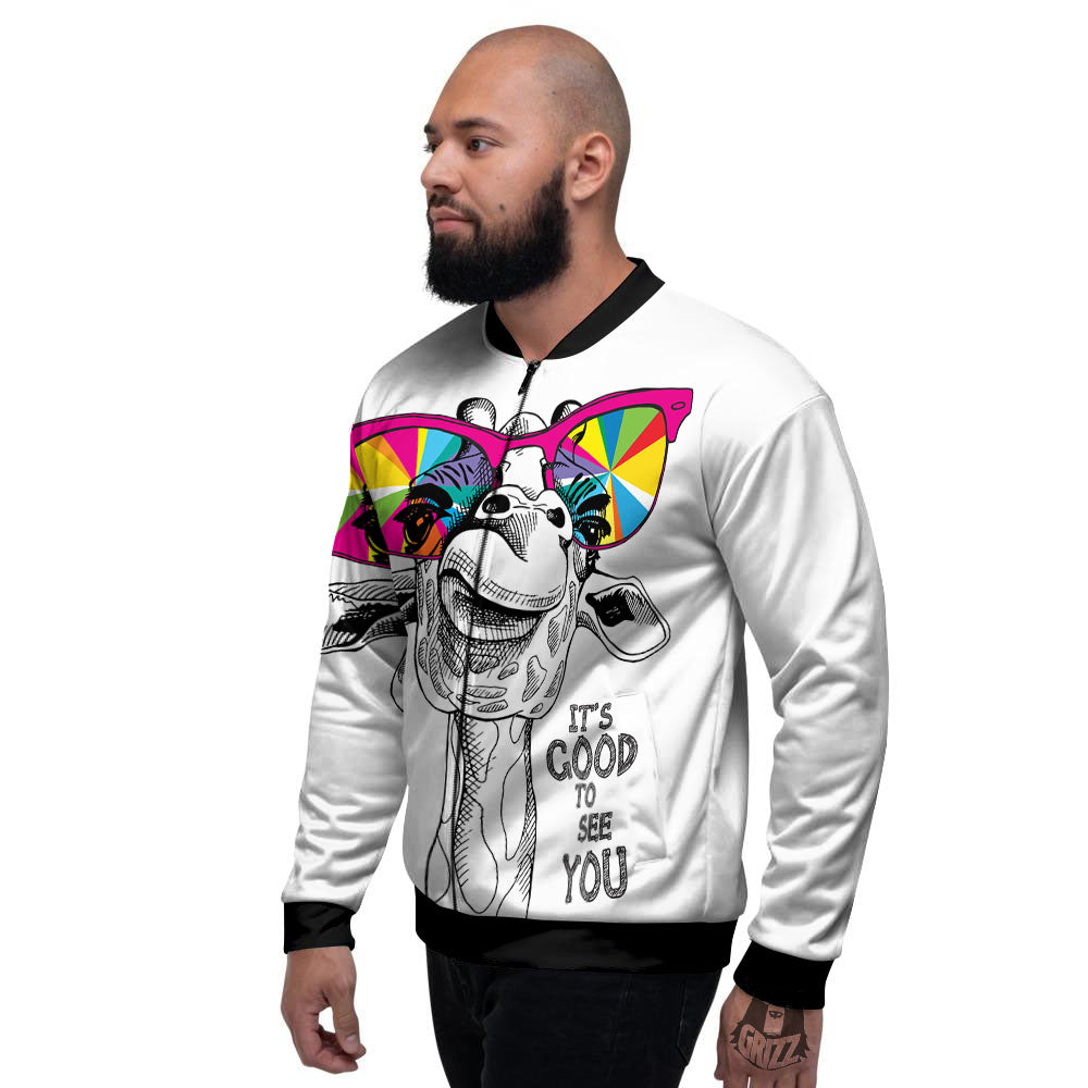 Giraffe Funny Print Men's Bomber Jacket-grizzshop