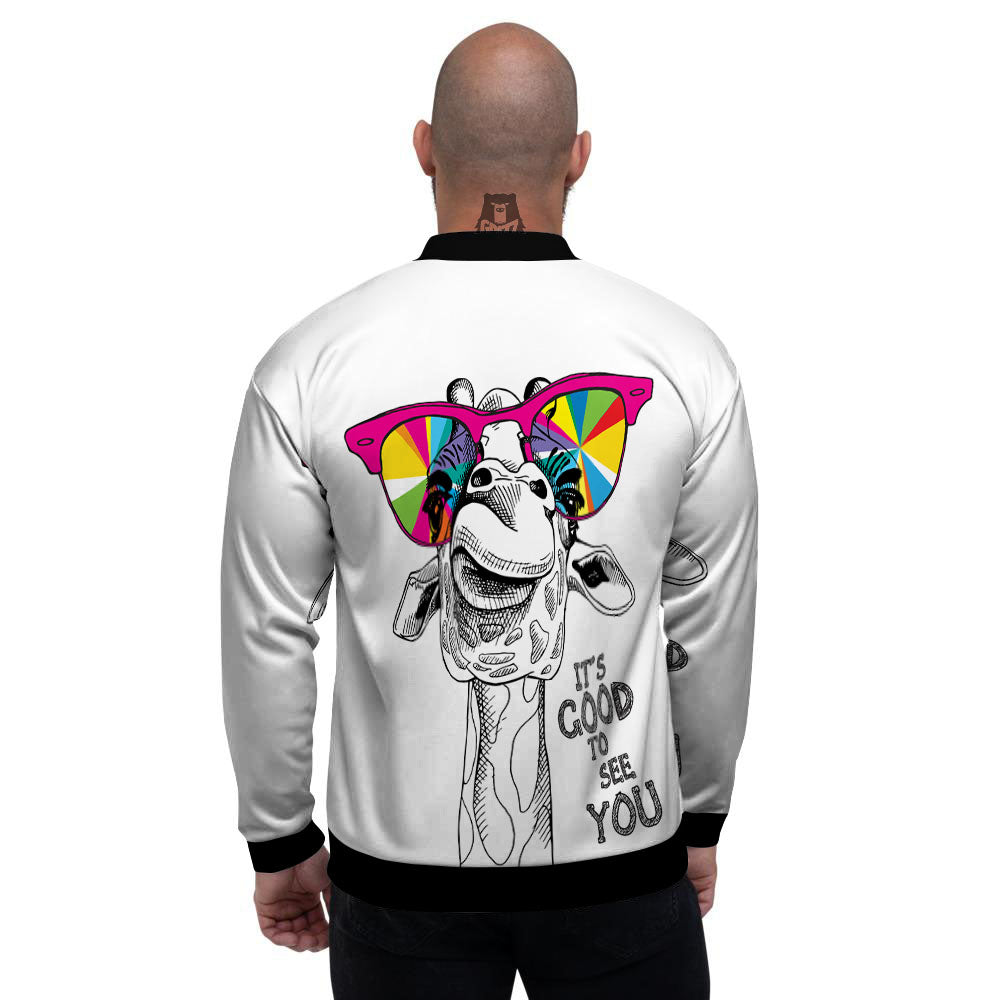 Giraffe Funny Print Men's Bomber Jacket-grizzshop