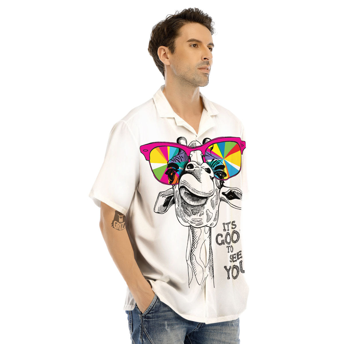 Giraffe Funny Print Men's Hawaiian Shirt-grizzshop