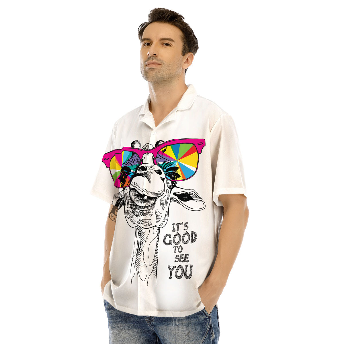 Giraffe Funny Print Men's Hawaiian Shirt-grizzshop