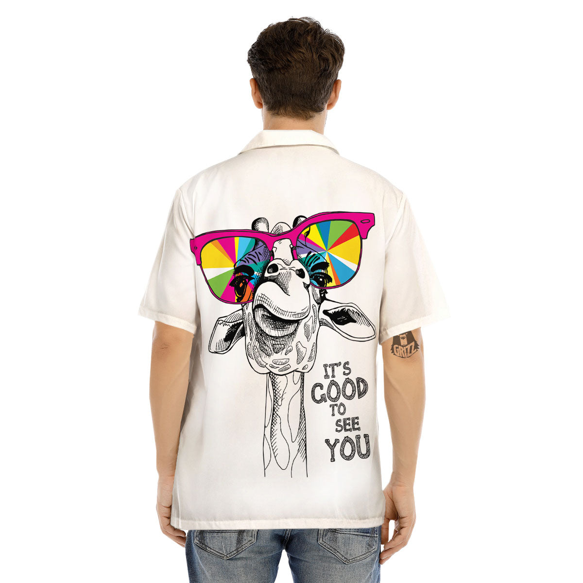 Giraffe Funny Print Men's Hawaiian Shirt-grizzshop