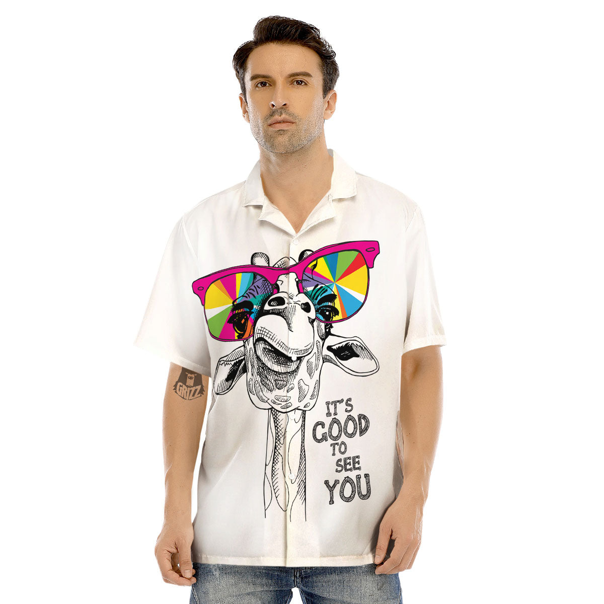 Giraffe Funny Print Men's Hawaiian Shirt-grizzshop