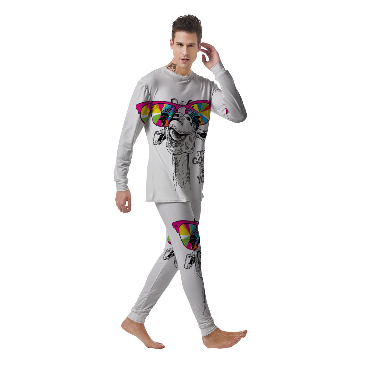 Giraffe Funny Print Men's Pajamas-grizzshop