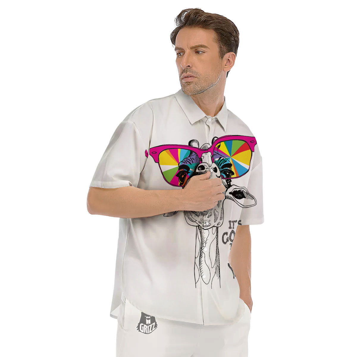 Giraffe Funny Print Men's Short Sleeve Shirts-grizzshop