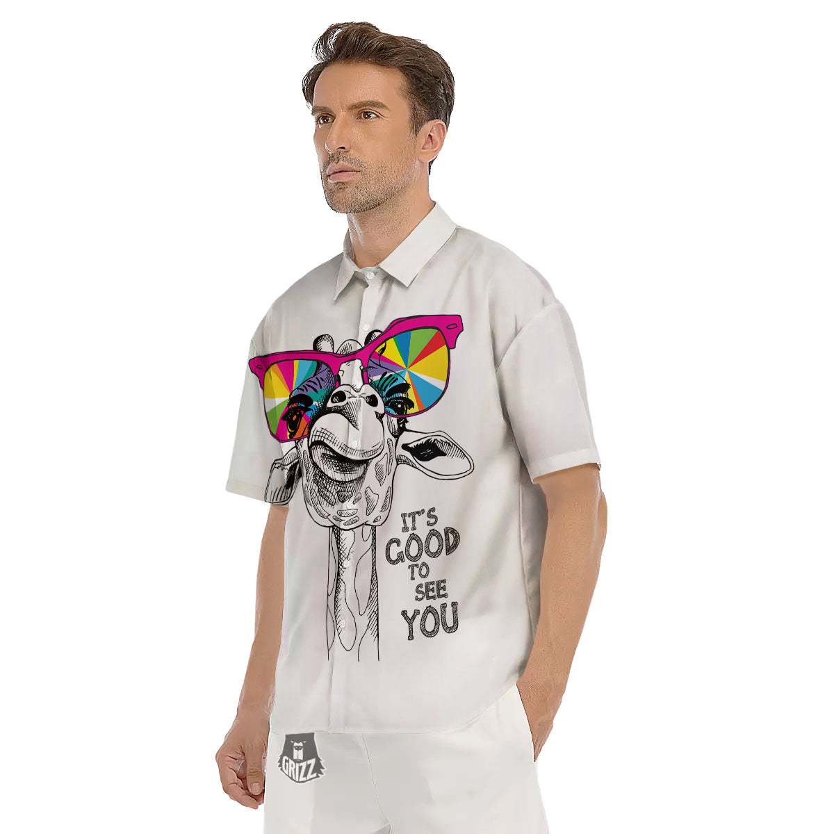 Giraffe Funny Print Men's Short Sleeve Shirts-grizzshop