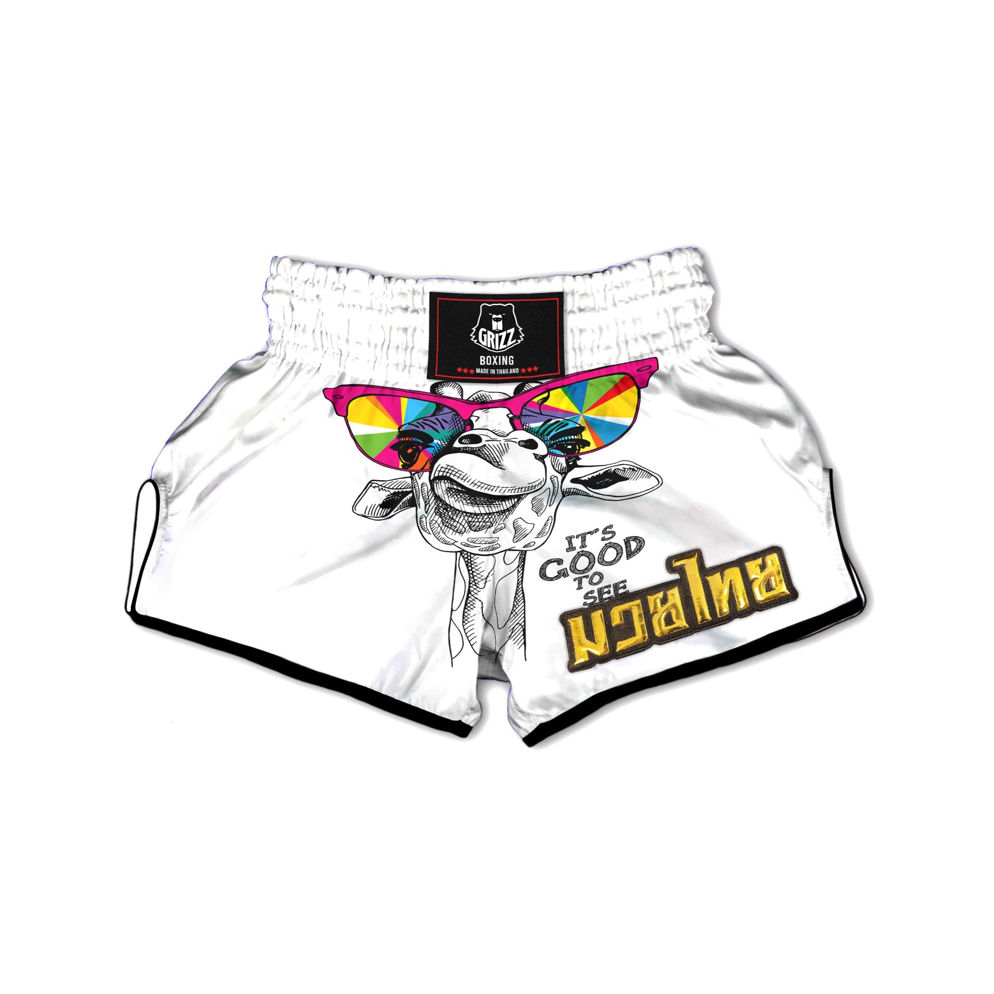 Giraffe Funny Print Muay Thai Boxing Shorts-grizzshop