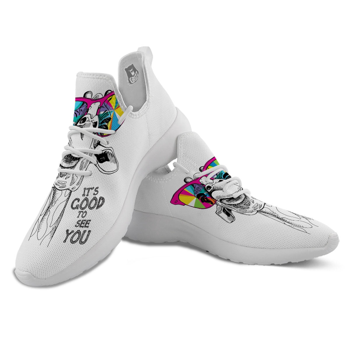 Giraffe Funny Print White Athletic Shoes-grizzshop