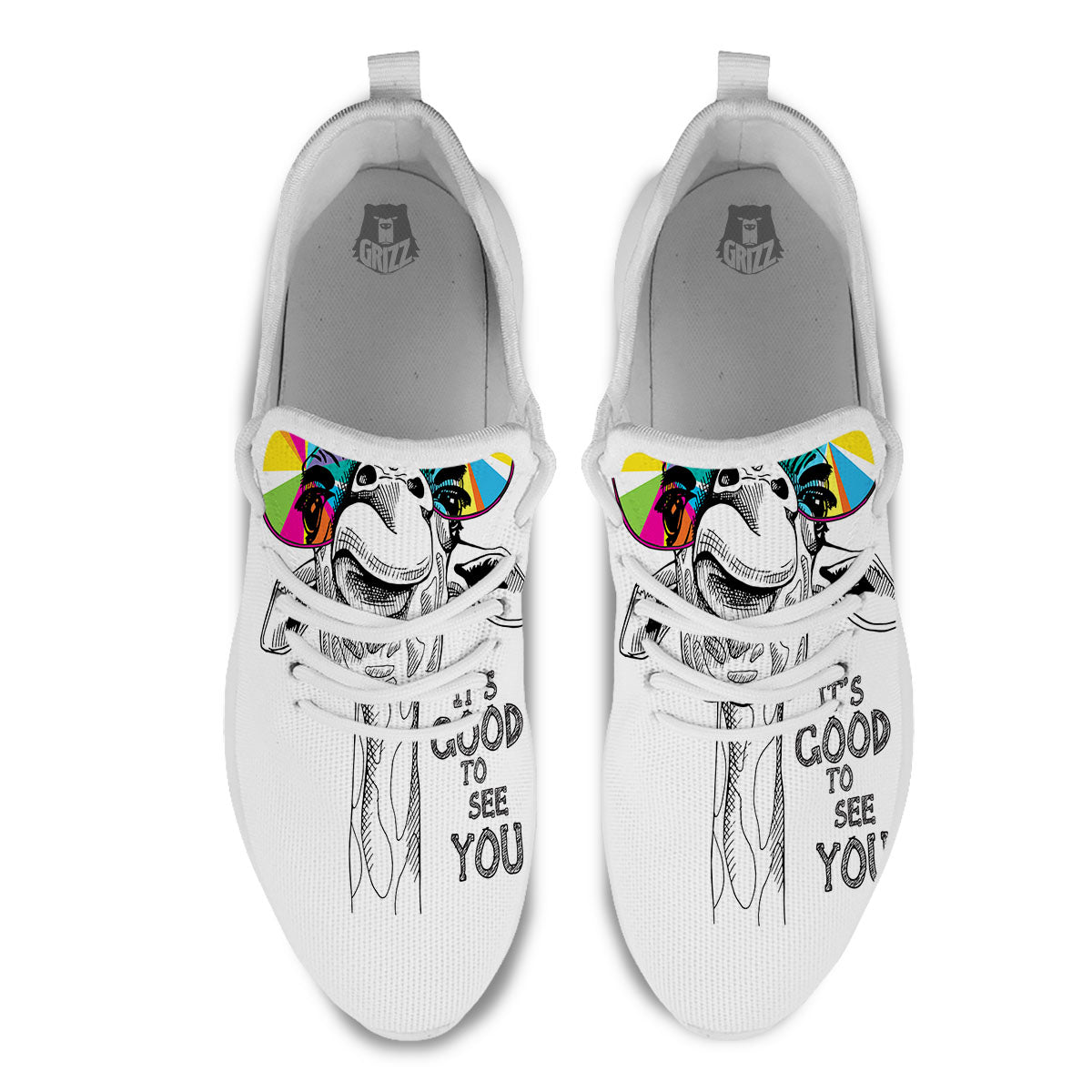 Giraffe Funny Print White Athletic Shoes-grizzshop