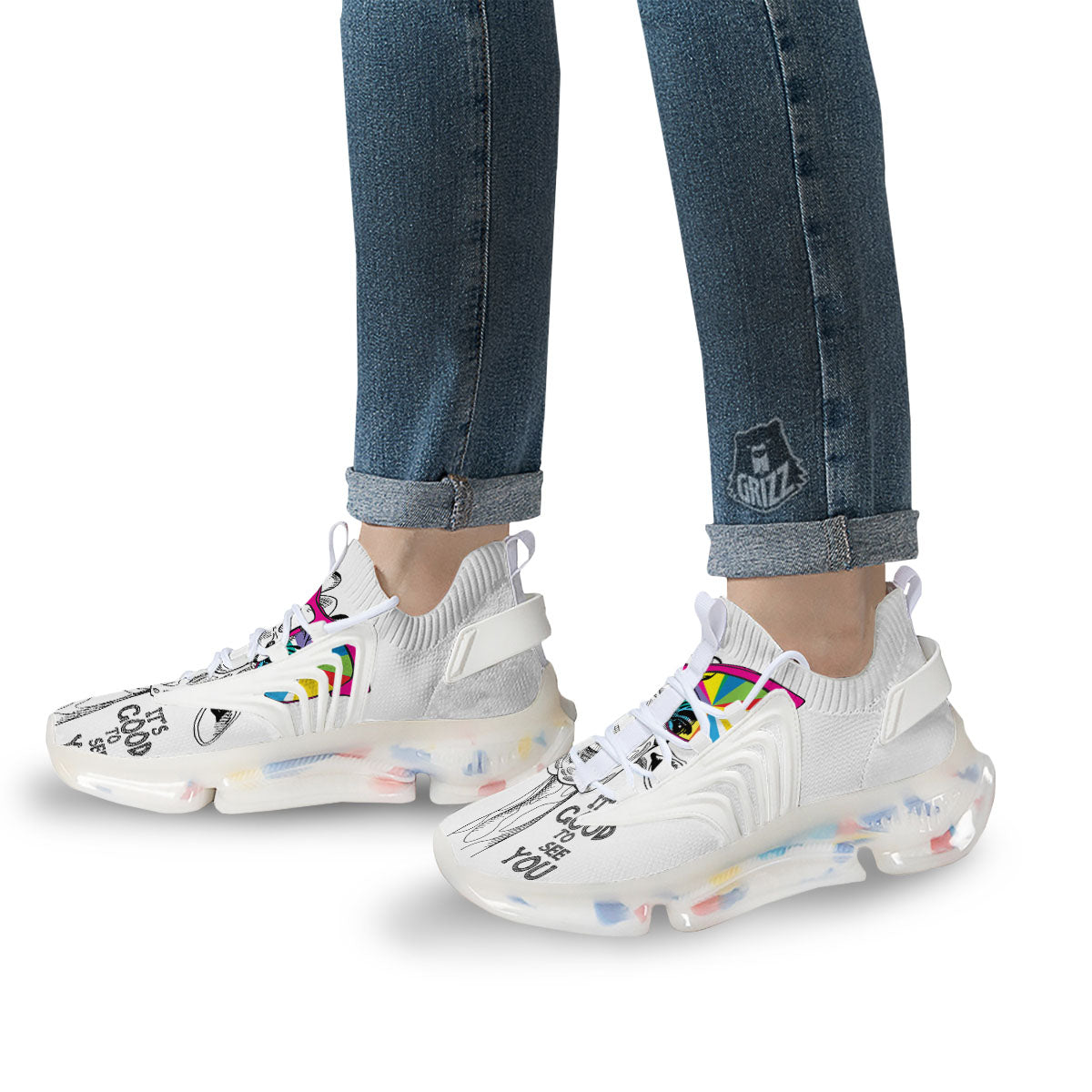 Giraffe Funny Print White Gym Shoes-grizzshop