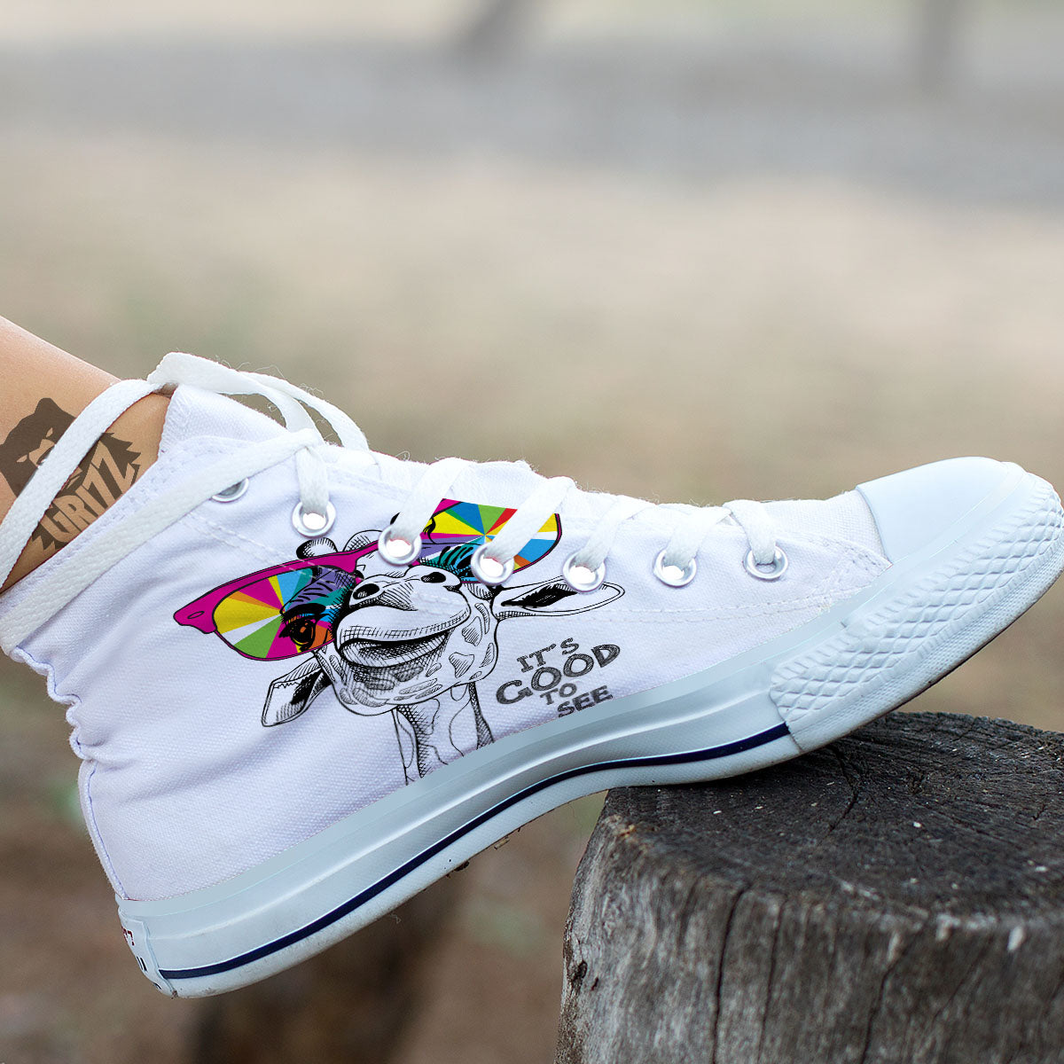 Giraffe Funny Print White High Top Shoes-grizzshop