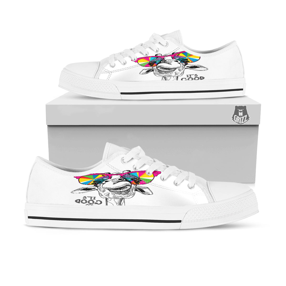 Giraffe Funny Print White Low Top Shoes-grizzshop