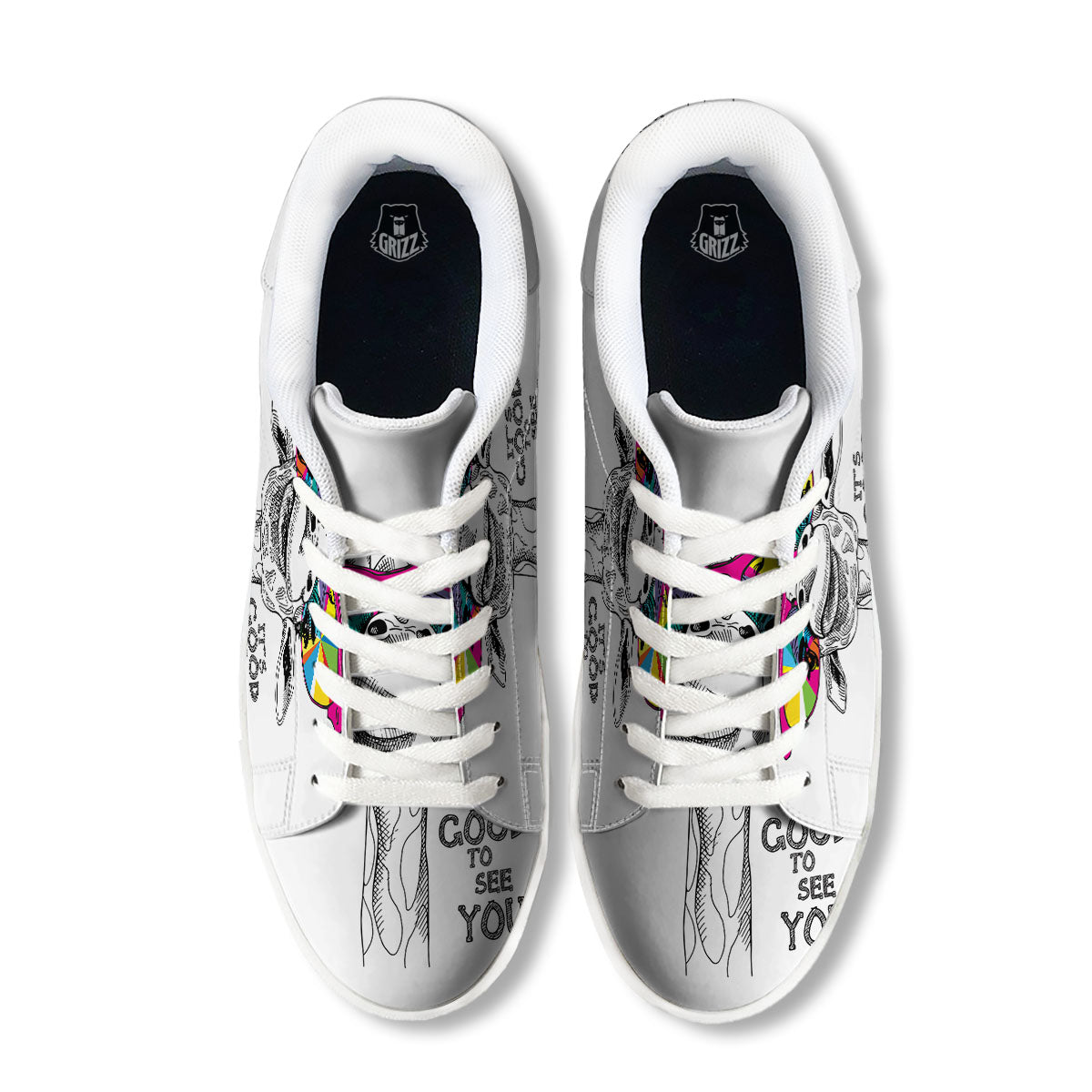 Giraffe Funny Print White Low Top Sneakers-grizzshop