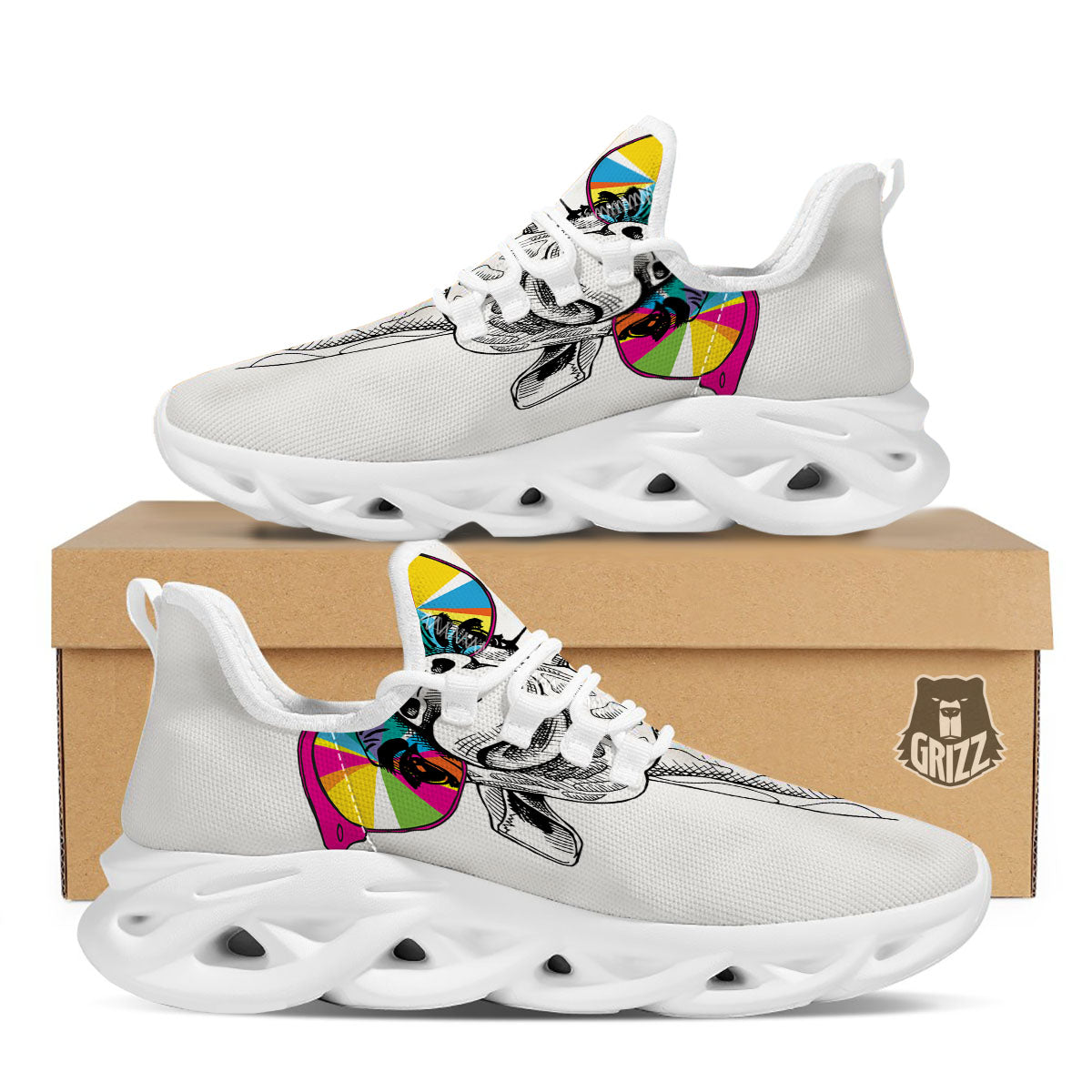 Giraffe Funny Print White Running Shoes-grizzshop
