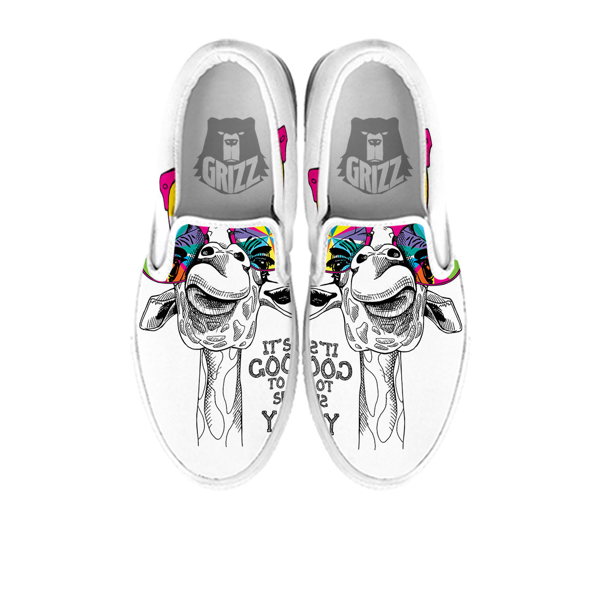 Giraffe Funny Print White Slip On Shoes-grizzshop