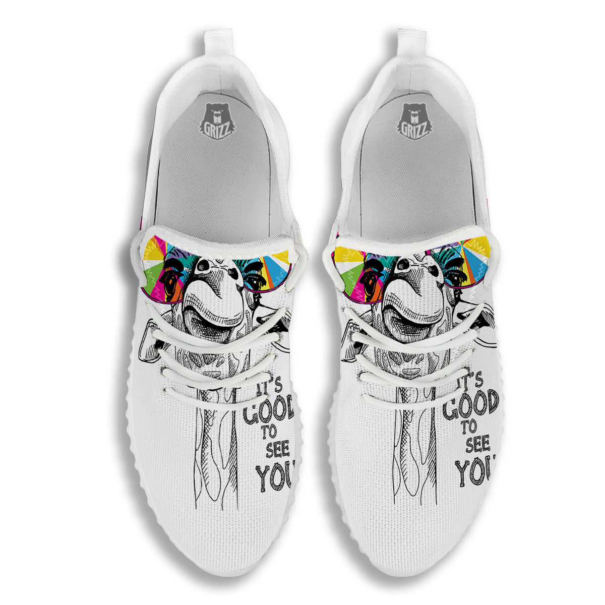 Giraffe Funny Print White Walking Shoes-grizzshop
