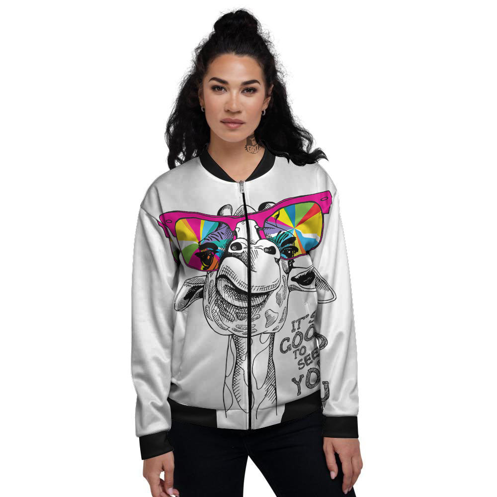 Giraffe Funny Print Women's Bomber Jacket-grizzshop