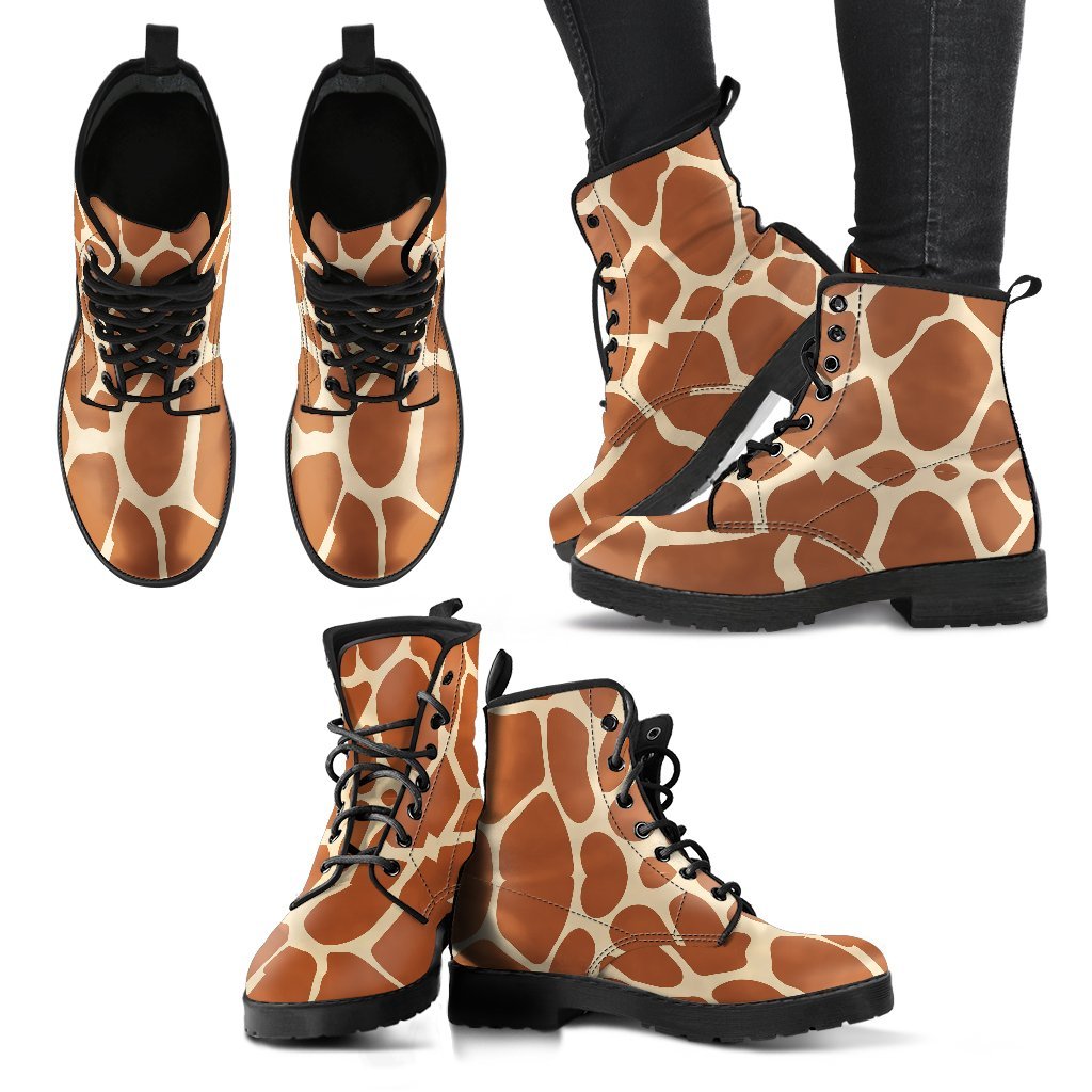 Giraffe Pattern Print Men Women Leather Boots-grizzshop