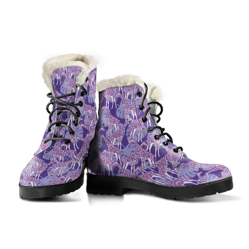Giraffe Purple Pattern Print Comfy Winter Boots-grizzshop