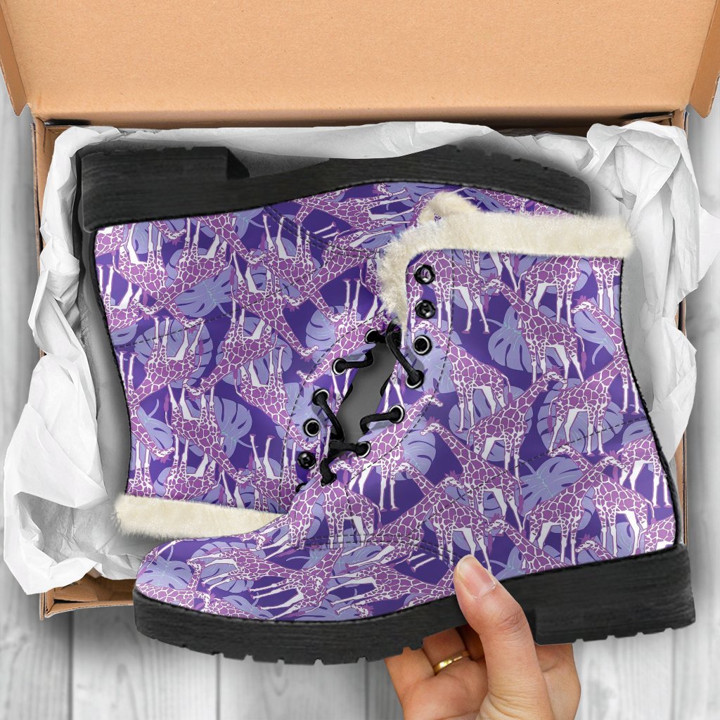 Giraffe Purple Pattern Print Comfy Winter Boots-grizzshop