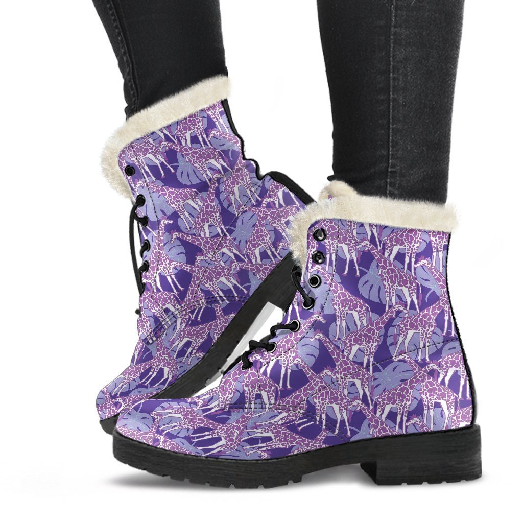 Giraffe Purple Pattern Print Comfy Winter Boots-grizzshop