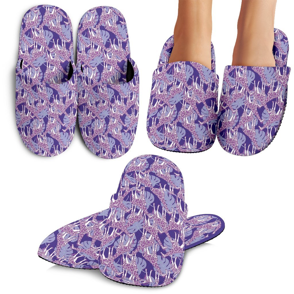 Giraffe Purple Pattern Print Premium Home Slippers-grizzshop