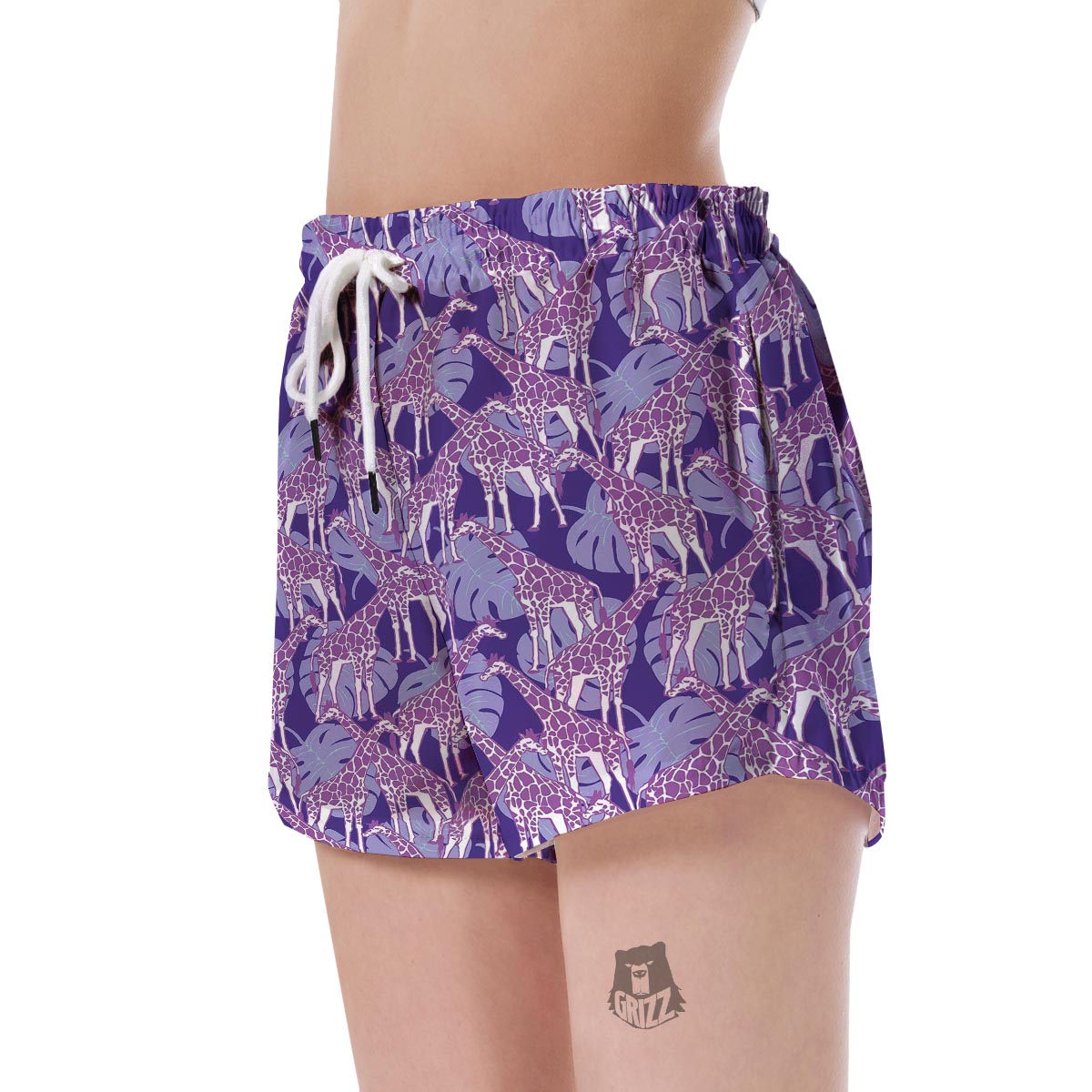 Giraffe Purple Pattern Print Women's Shorts-grizzshop