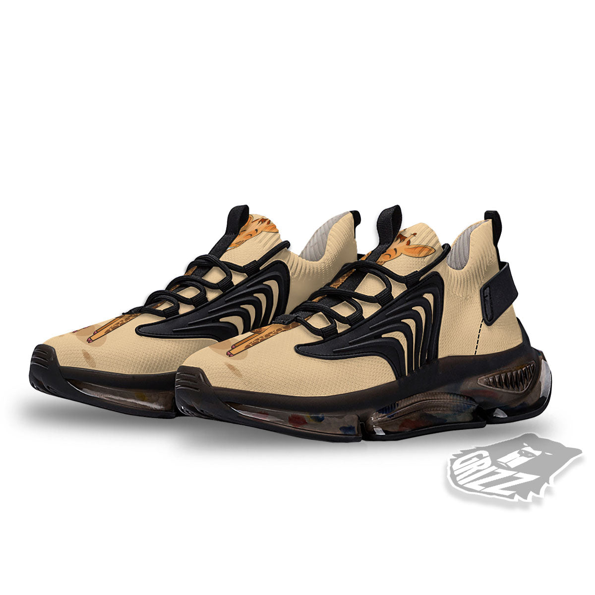 Giraffe Smiley Face Print Black Gym Shoes-grizzshop