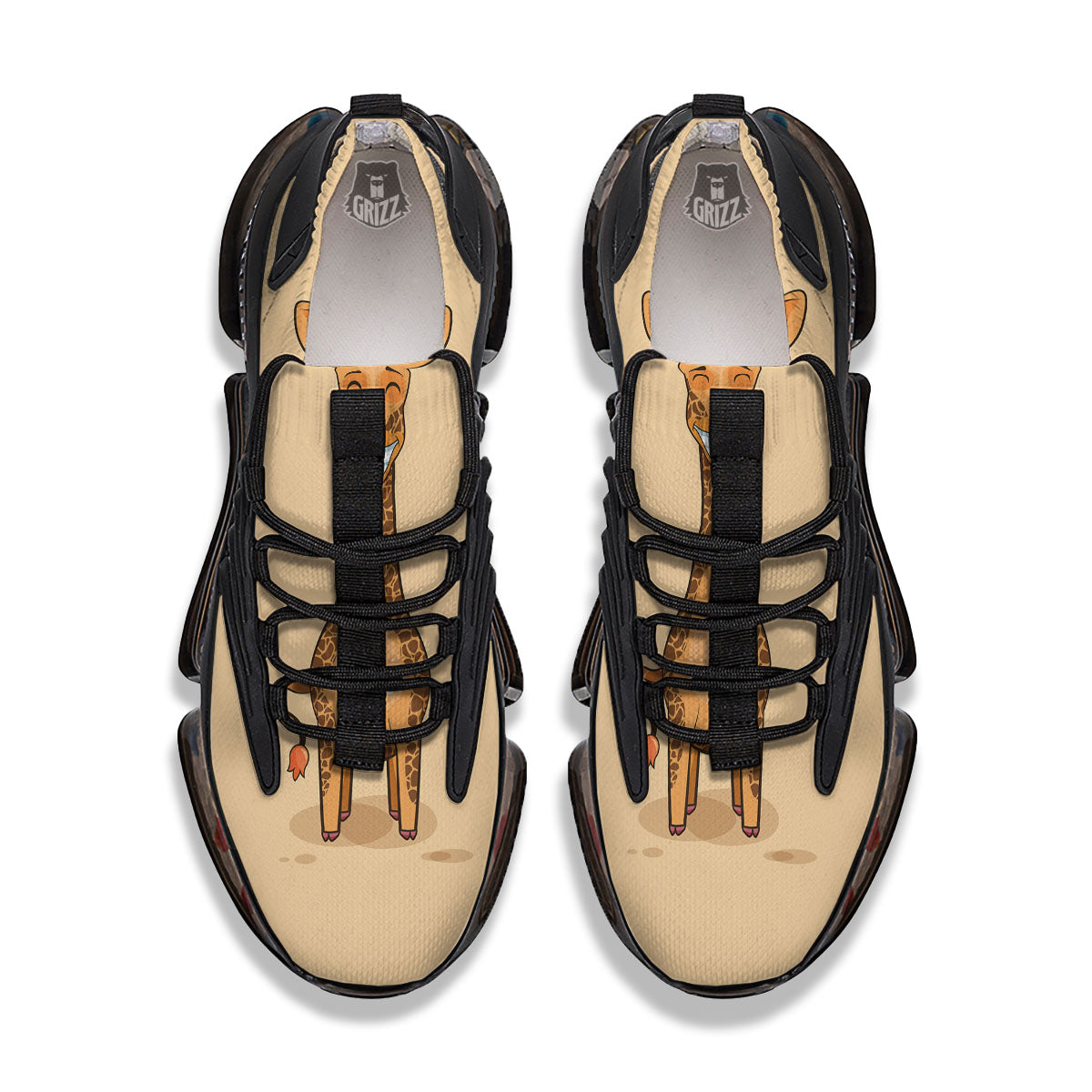 Giraffe Smiley Face Print Black Gym Shoes-grizzshop