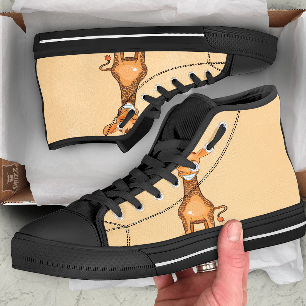 Giraffe Smiley Face Print Black High Top Shoes-grizzshop