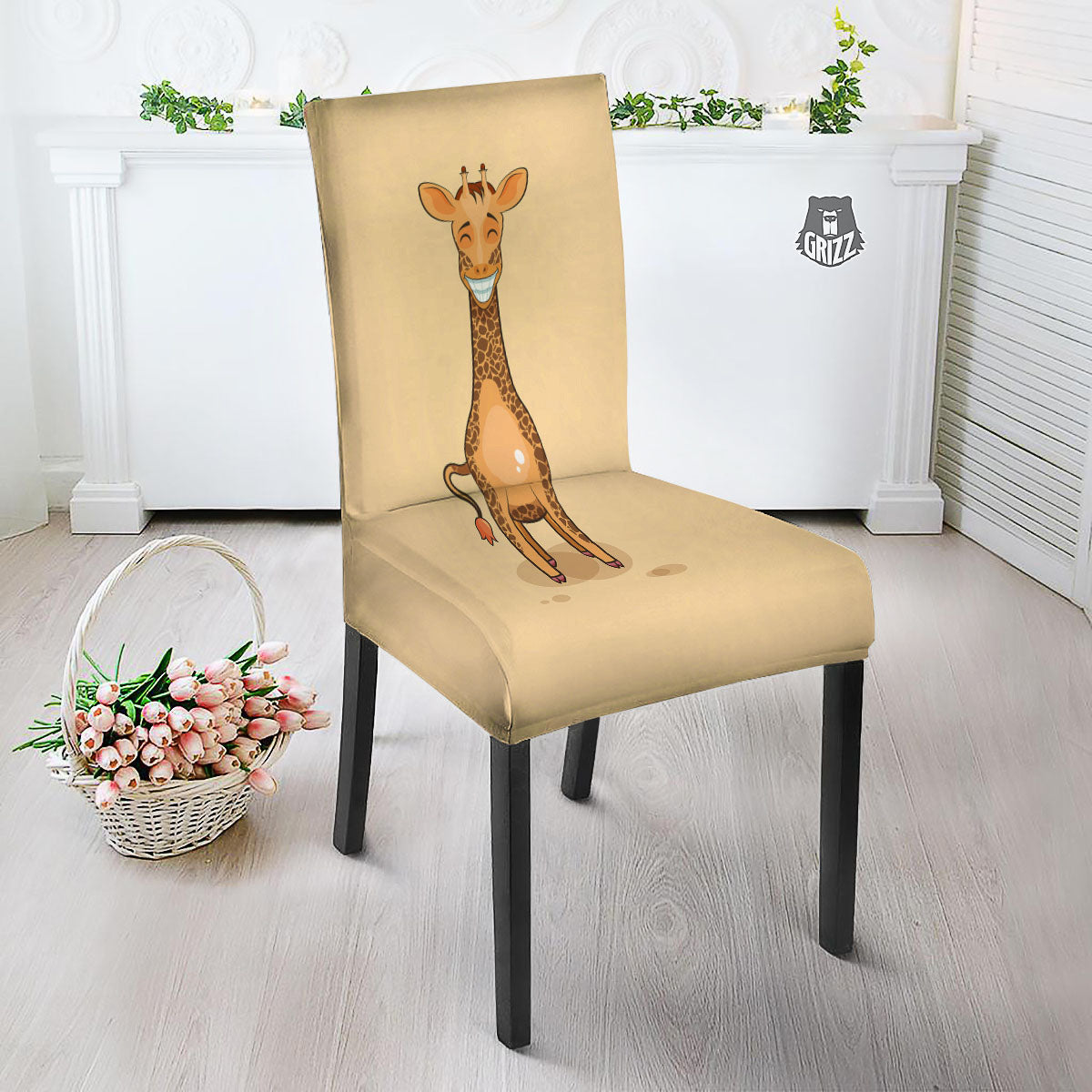 Giraffe Smiley Face Print Dining Chair Slipcover-grizzshop