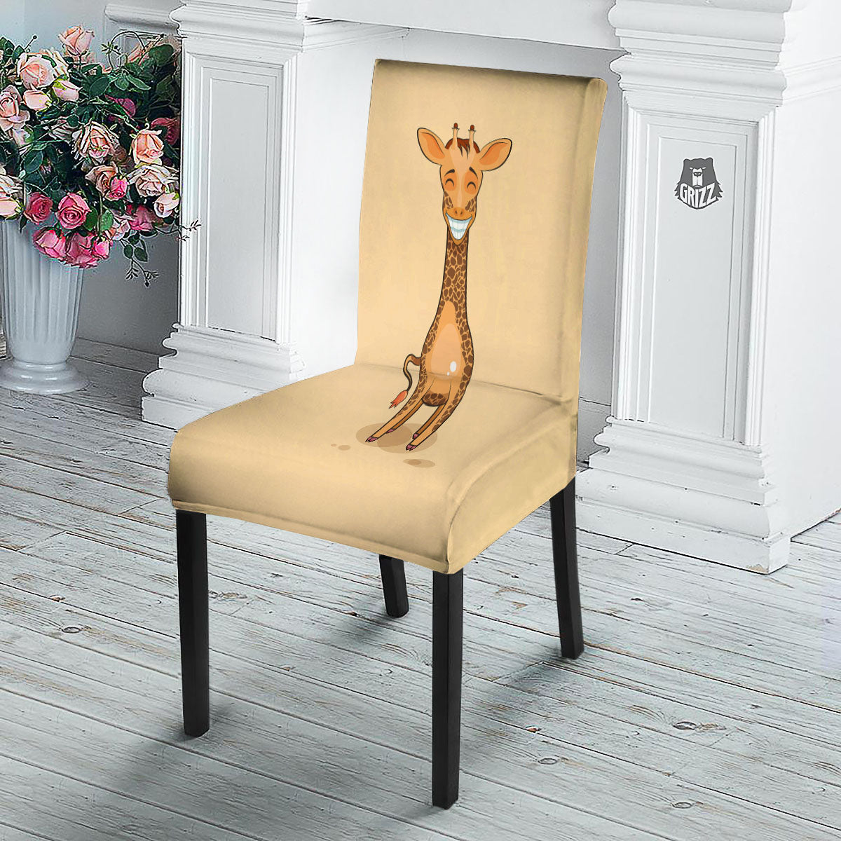 Giraffe Smiley Face Print Dining Chair Slipcover-grizzshop