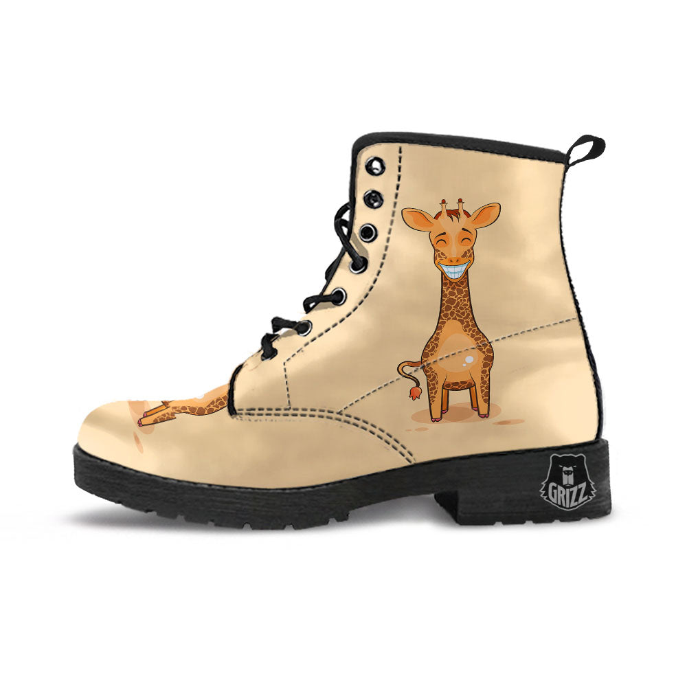 Giraffe Smiley Face Print Leather Boots-grizzshop