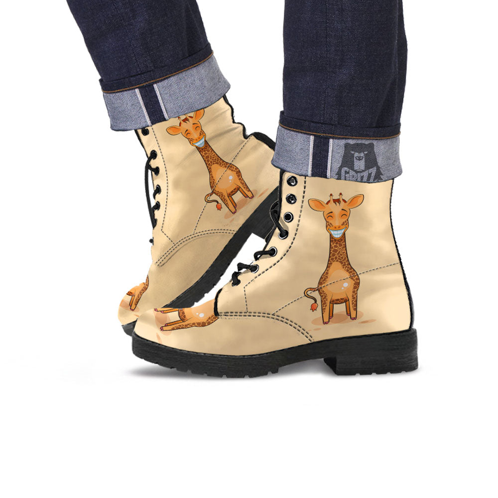 Giraffe Smiley Face Print Leather Boots-grizzshop