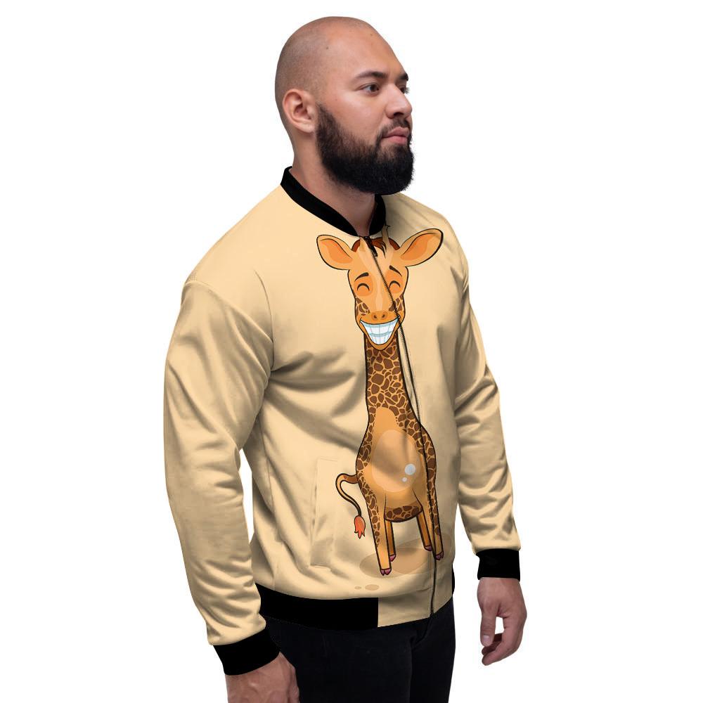 Giraffe Smiley Face Print Men's Bomber Jacket-grizzshop
