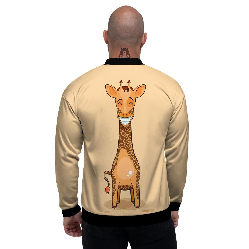 Giraffe Smiley Face Print Men's Bomber Jacket-grizzshop