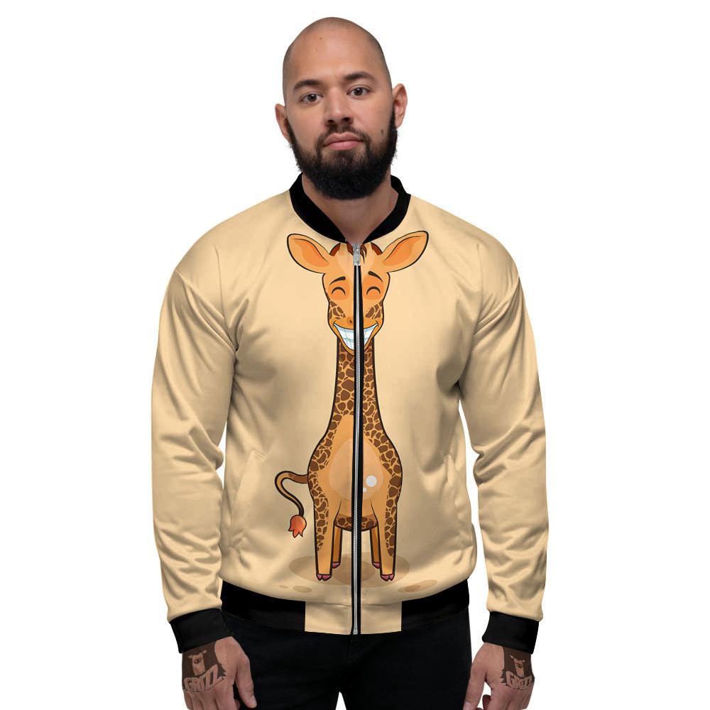 Giraffe Smiley Face Print Men's Bomber Jacket-grizzshop