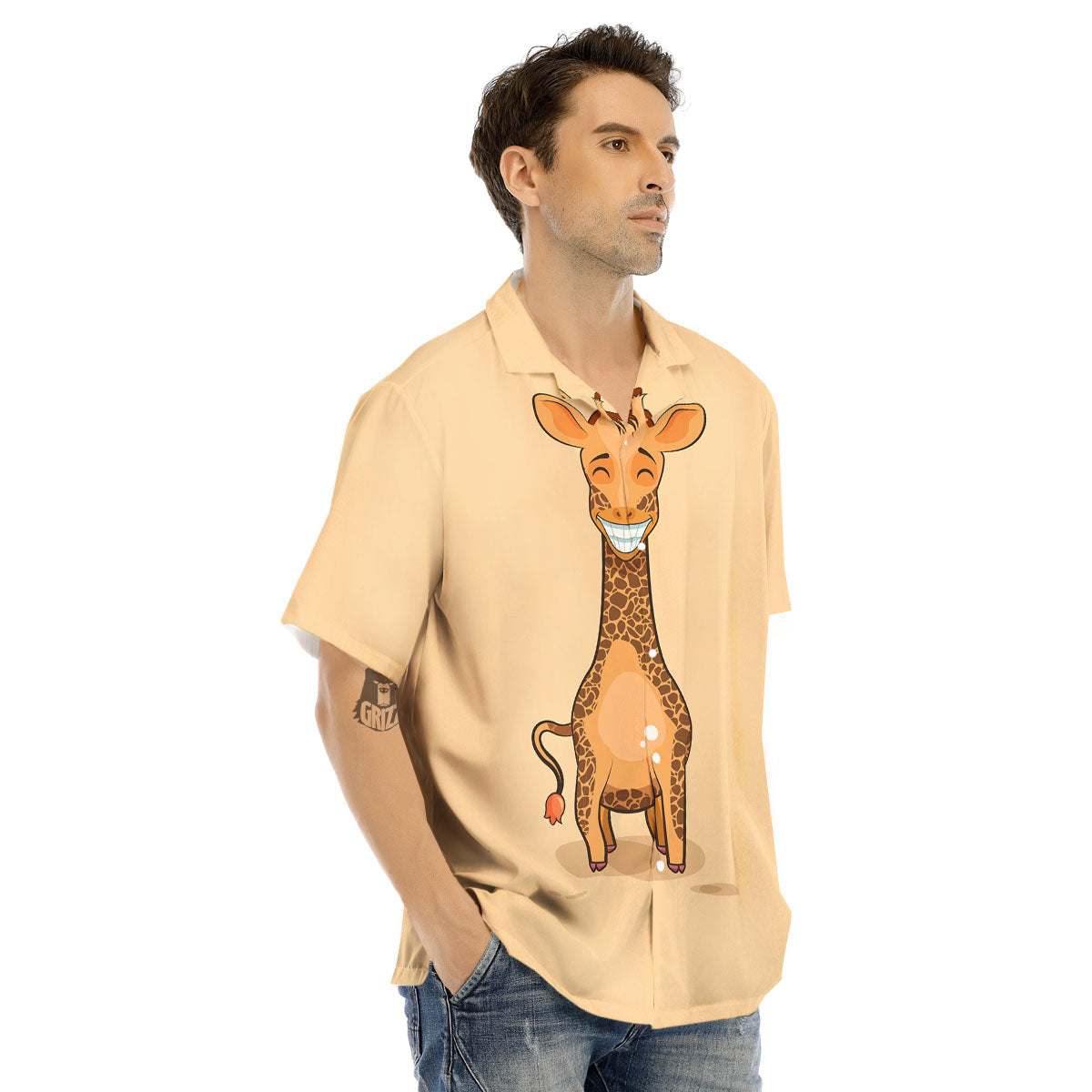 Giraffe Smiley Face Print Men's Hawaiian Shirt-grizzshop
