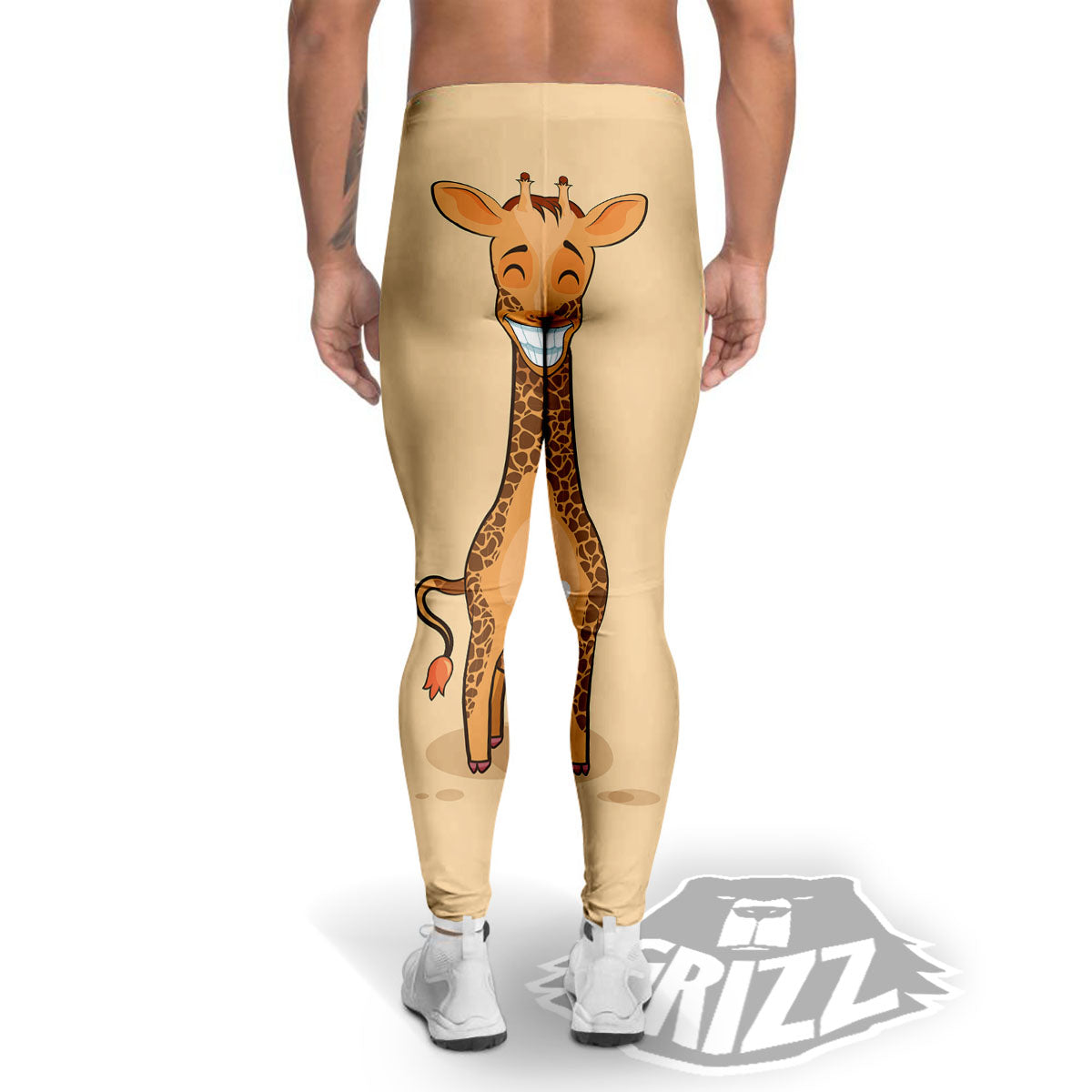 Giraffe Smiley Face Print Men's Leggings-grizzshop