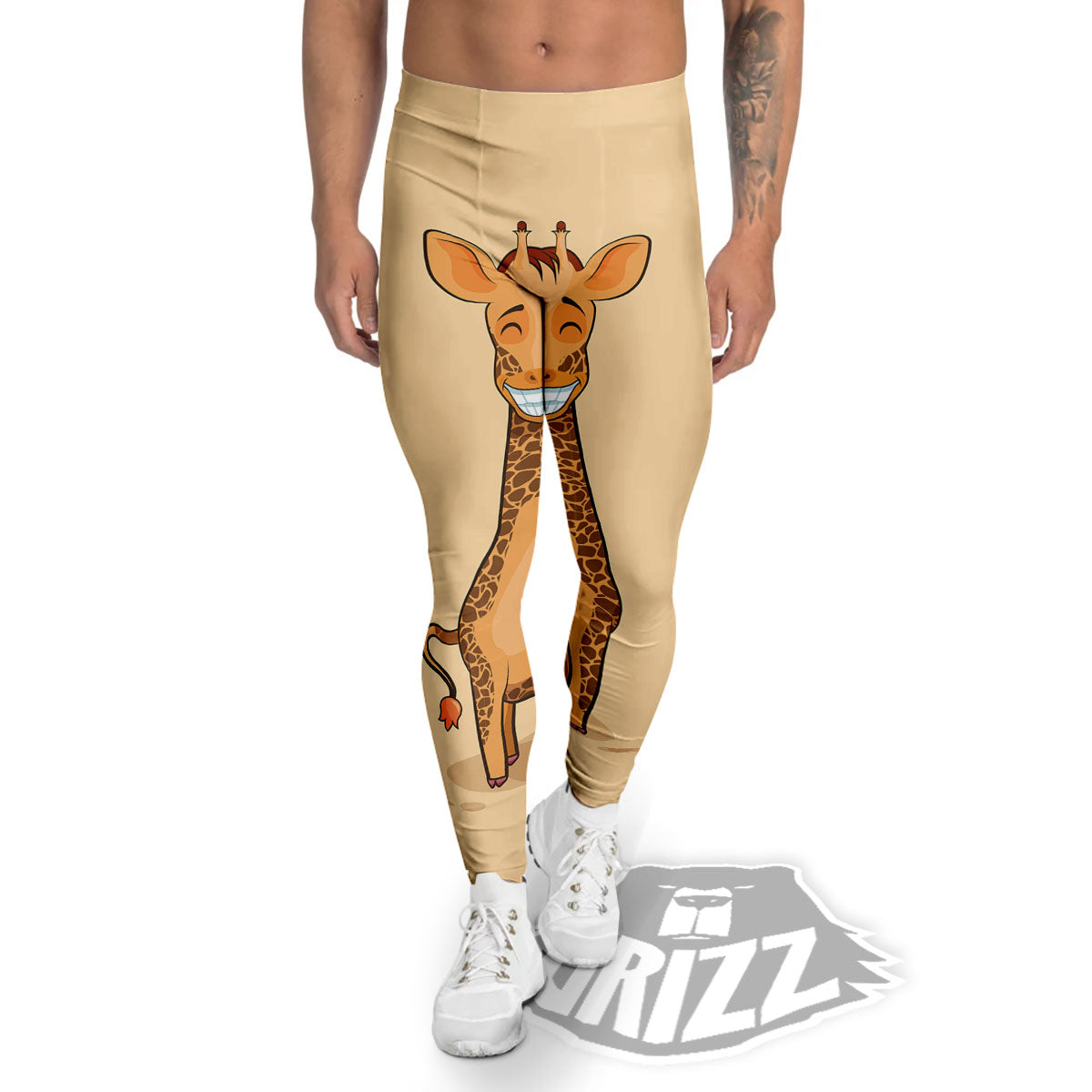 Giraffe Smiley Face Print Men's Leggings-grizzshop