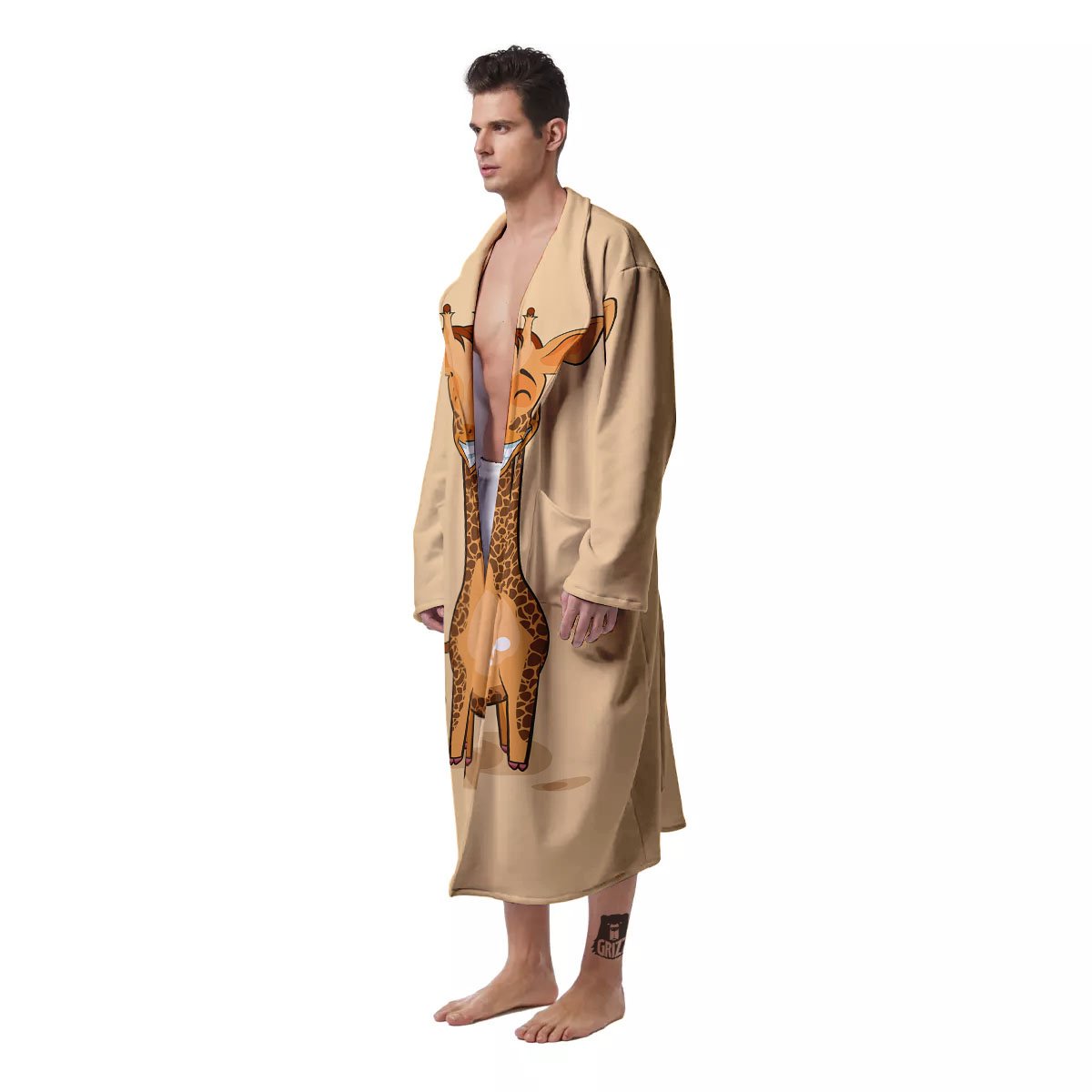 Giraffe Smiley Face Print Men's Robe-grizzshop