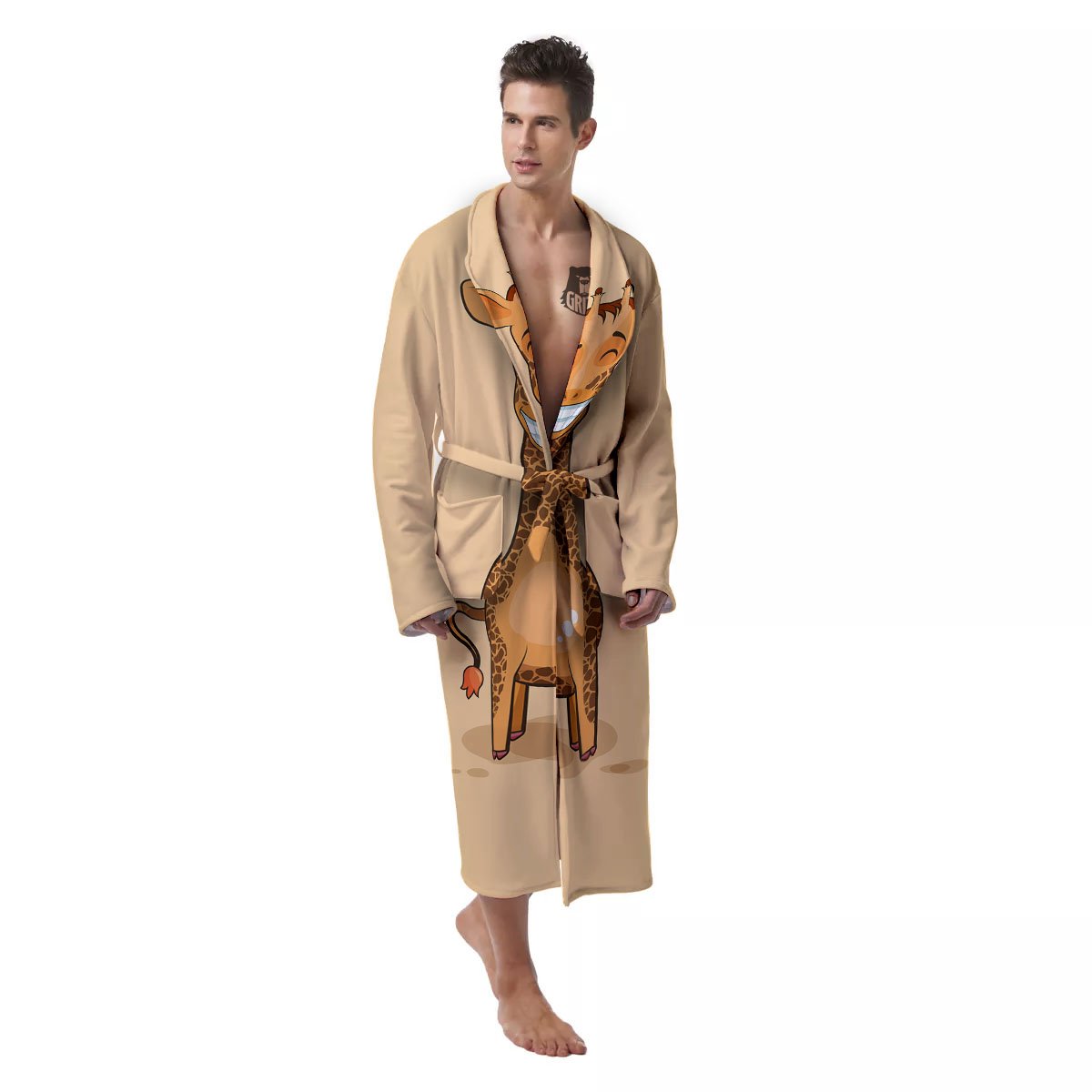 Giraffe Smiley Face Print Men's Robe-grizzshop