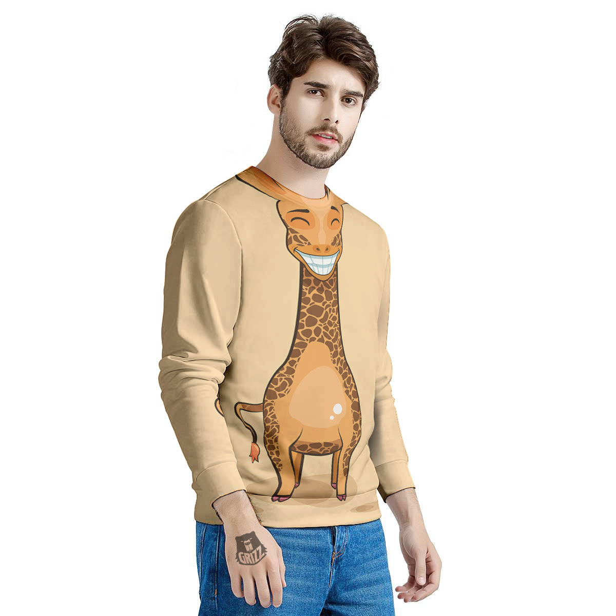 Giraffe Smiley Face Print Men's Sweatshirt-grizzshop