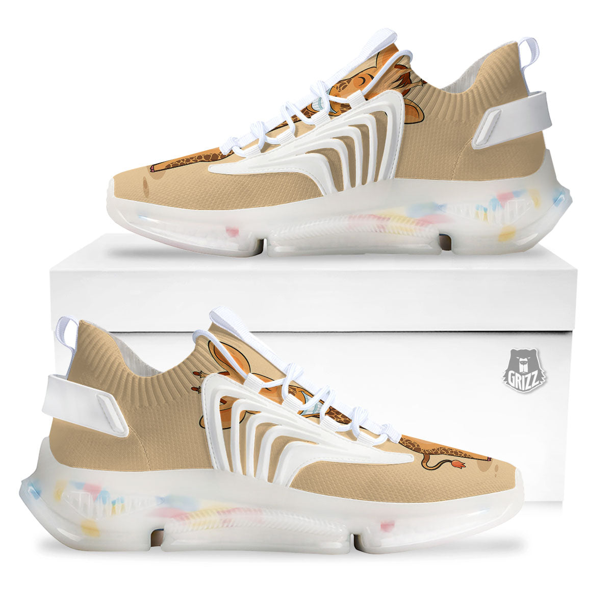 Giraffe Smiley Face Print White Gym Shoes-grizzshop