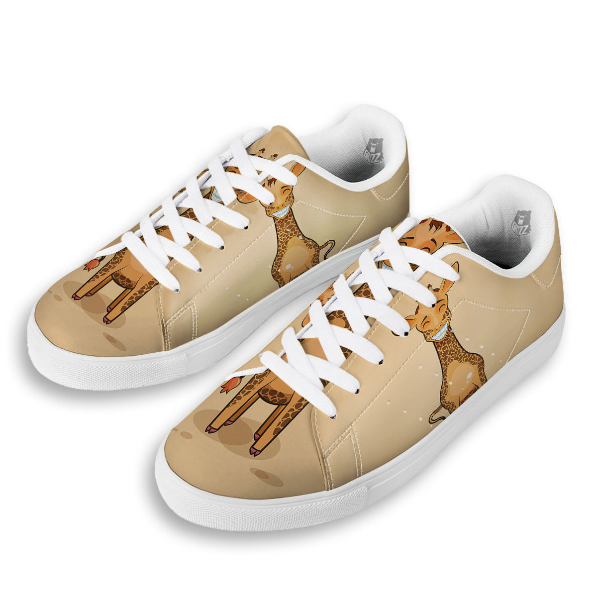 Giraffe Smiley Face Print White Low Top Sneakers-grizzshop