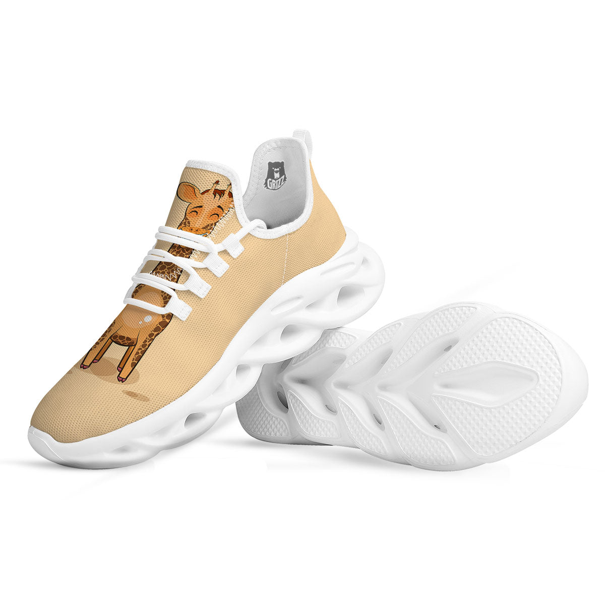 Giraffe Smiley Face Print White Running Shoes-grizzshop