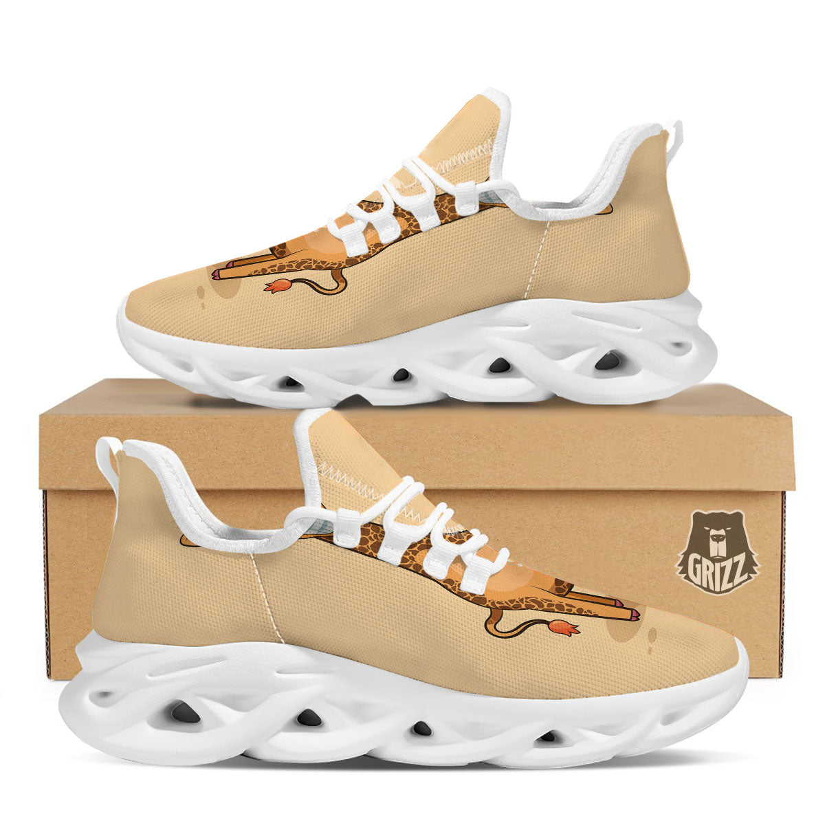 Giraffe Smiley Face Print White Running Shoes-grizzshop